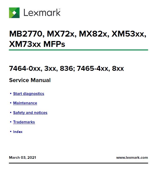 Lexmark MB2770/MX72x/MX82x, XM53xx/XM73xx MFPs Service Manual