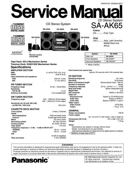 Panasonic SA-AK65 Service Manual