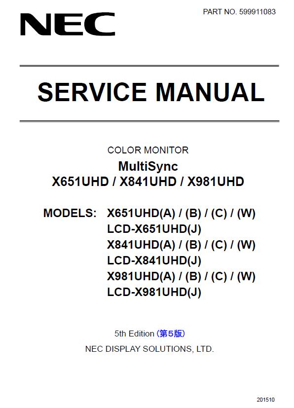 NEC MultiSync X651UHD/X841UHD/X981UHD Service Manual