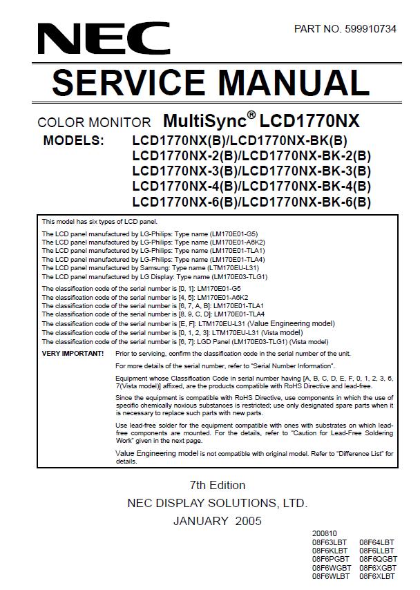 NEC MultiSync LCD1770NX Service Manual