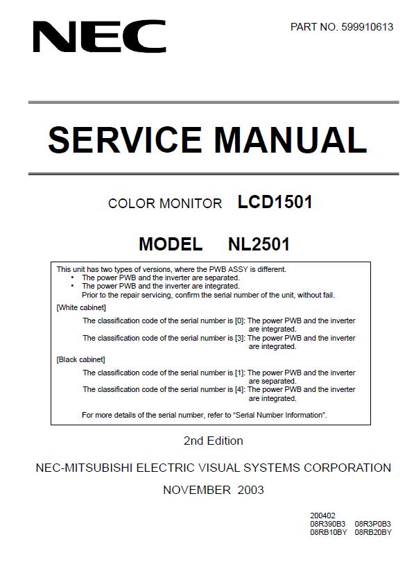 NEC LCD1501 Service Manual