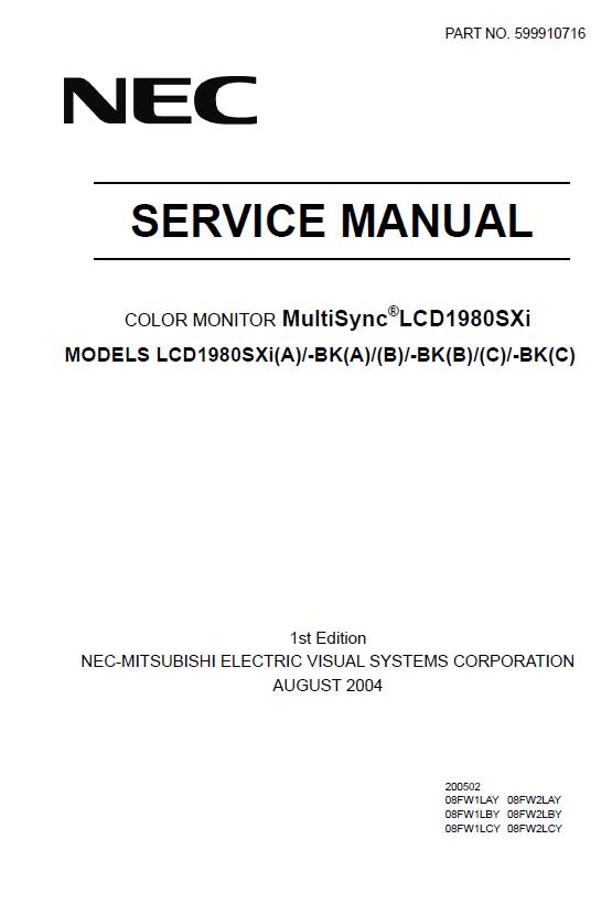 NEC MultiSync LCD1980SXi Service Manual