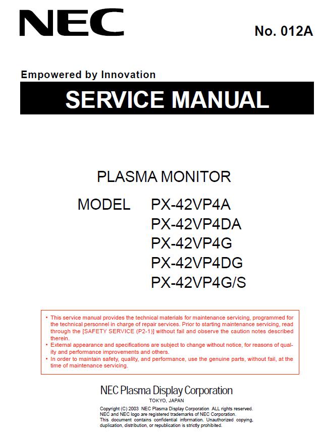 NEC PX-42VP4 Service Manual