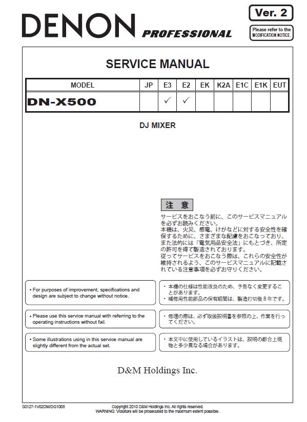 Denon DN-X500 Service Manual Download in pdf