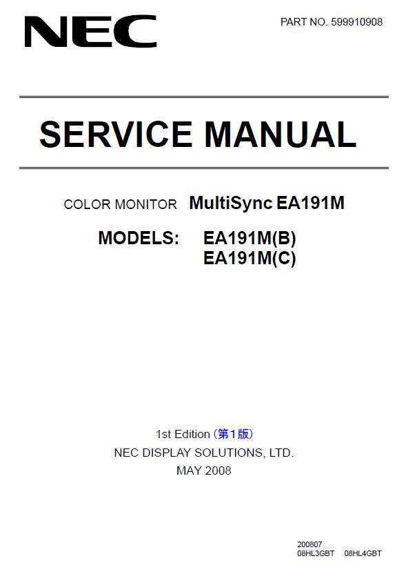 NEC MultiSync EA191M Service Manual