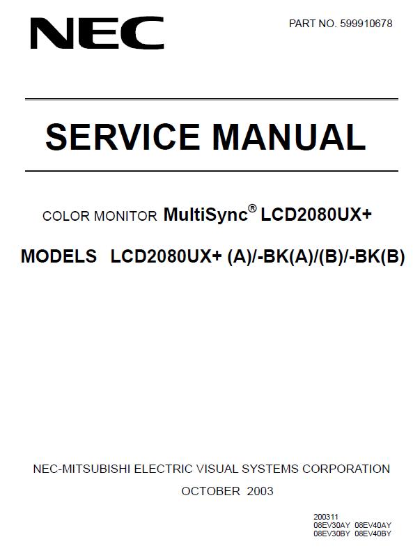 NEC MultiSync LCD2080UX+ Service Manual