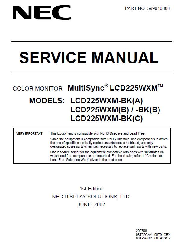 NEC MultiSync LCD225WXM Service Manual