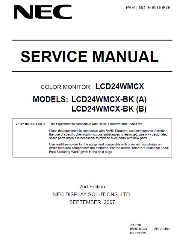 NEC MultiSync LCD24WMCX Service Manual