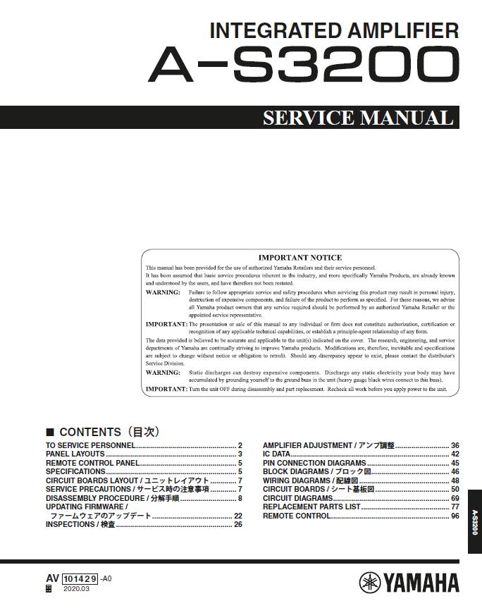 Yamaha A-S3200 Service Manual
