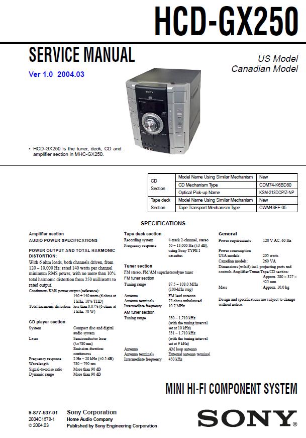 Sony HCD-GX250 Service Manual