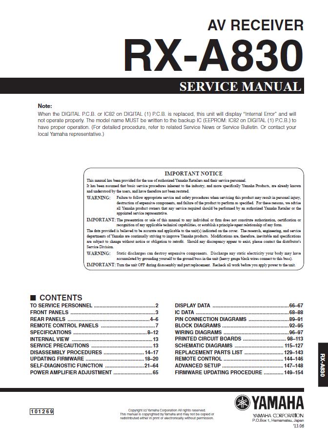Yamaha RX-A830 Service Manual
