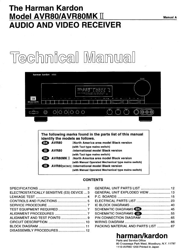 Harman/Kardon AVR-80 Service Manual