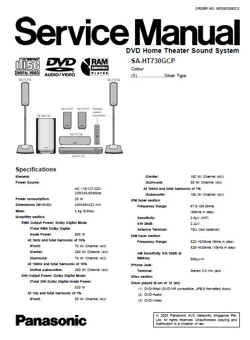 Panasonic SA-HT730GCP Service Manual