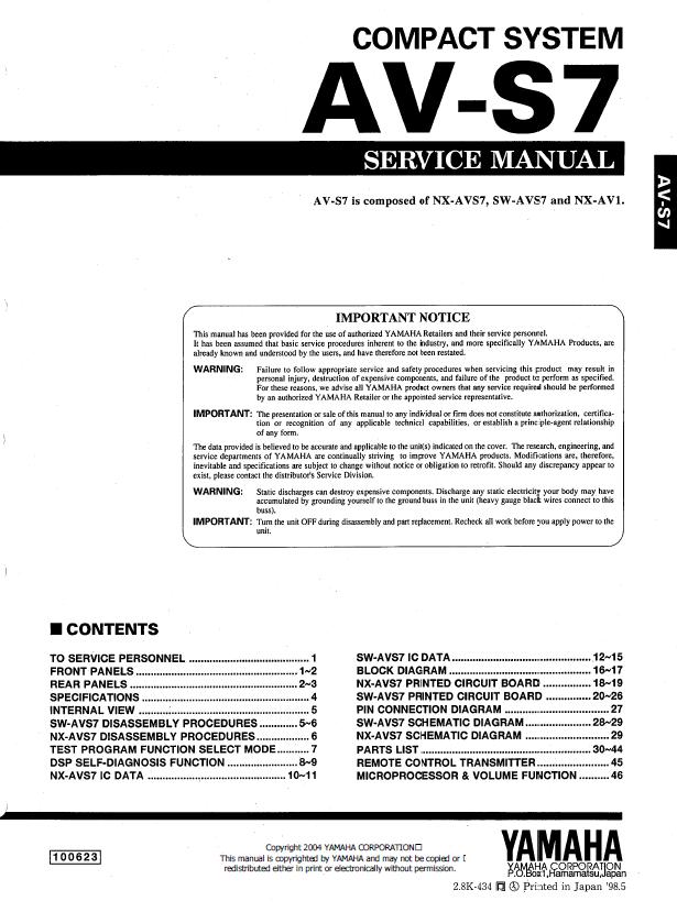 Yamaha AV-S7 Service Manual