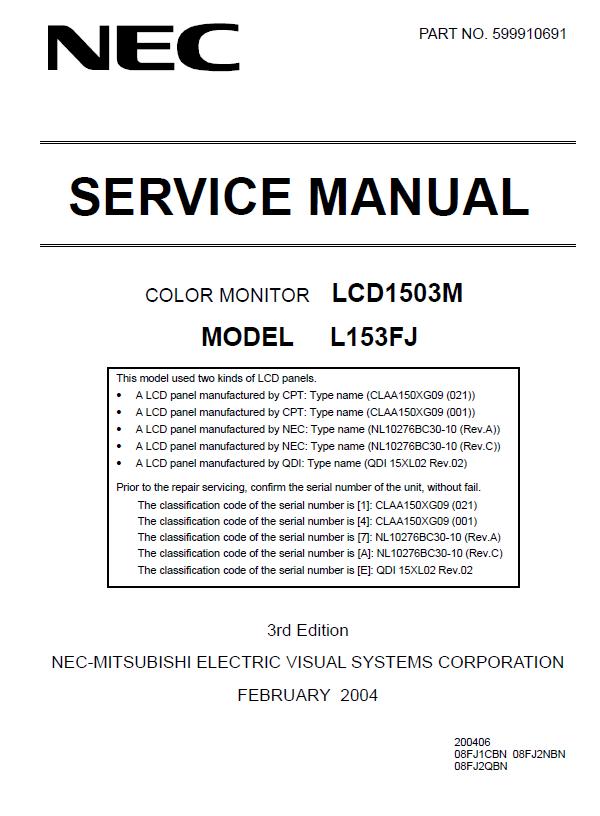 NEC LCD1503M Service Manual