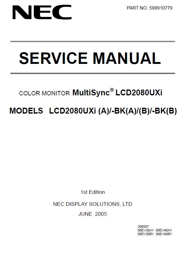 NEC MultiSync LCD2080UXi Service Manual