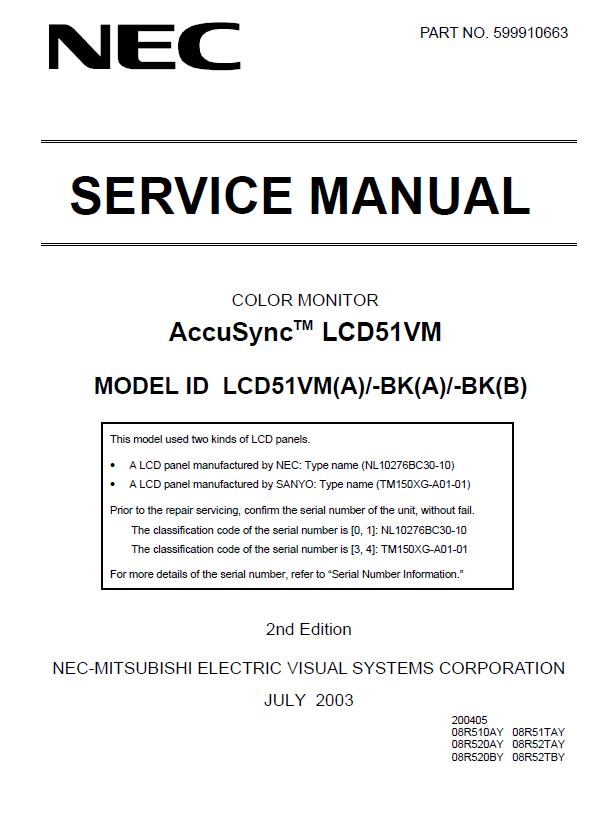 NEC AccuSync LCD51VM Service Manual