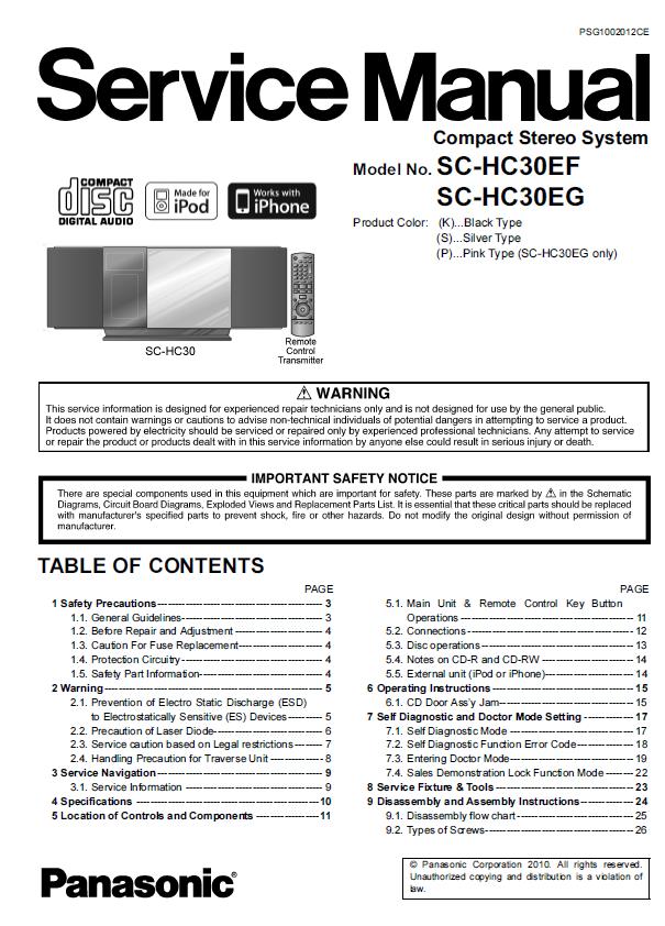 Panasonic SC-HC30 Service Manual