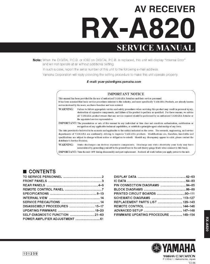 Yamaha RX-A820 Service Manual