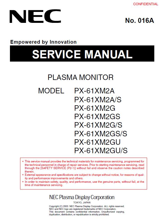 NEC PX-61XM2 Service Manual