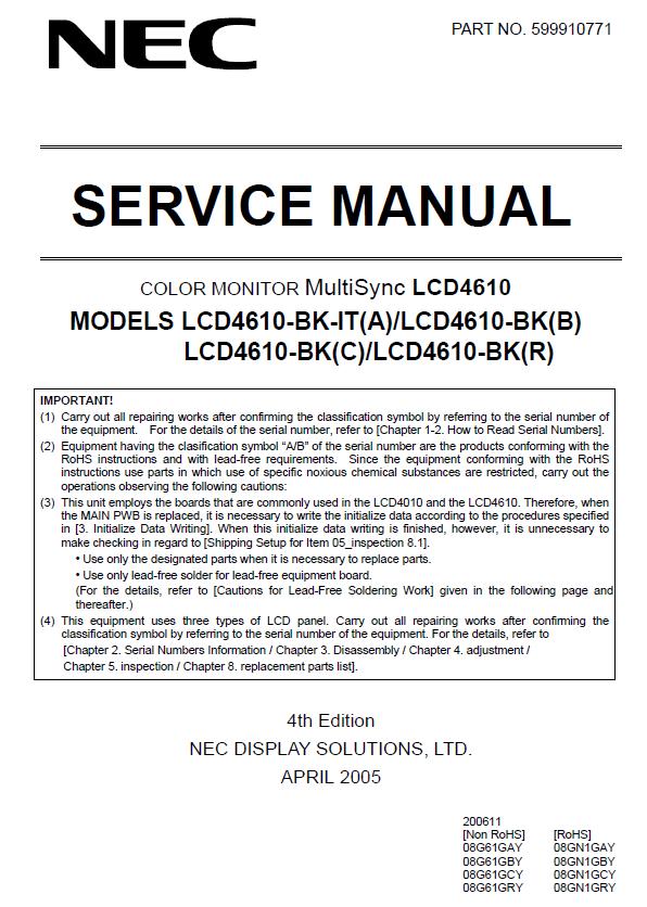 NEC MultiSync LCD4610 Service Manual