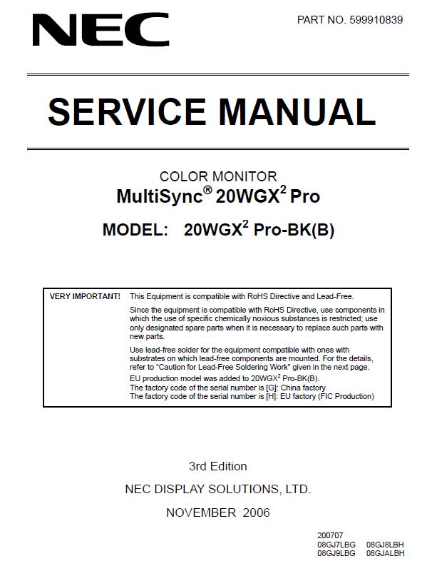 NEC MultiSync LCD20WGX2 Pro Service Manual