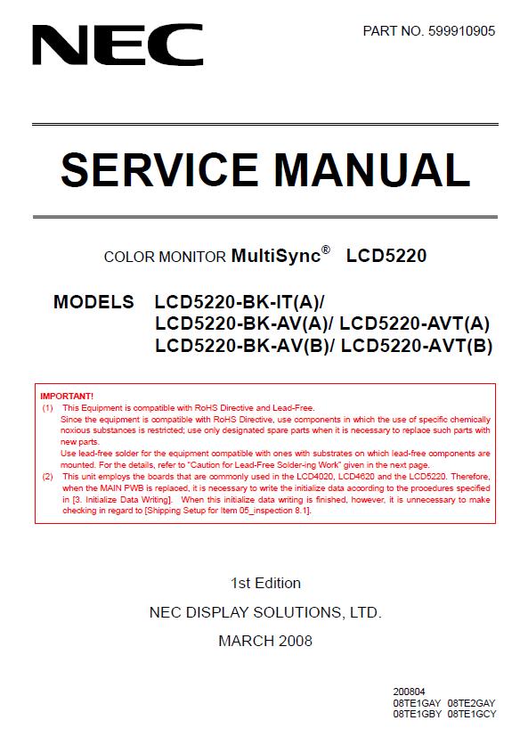 NEC MultiSync LCD5220 Service Manual
