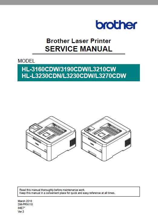 Brother HL-3160CDW/3190CDW/L3210CW/HL-L3230CDN/L3230CDW/L3270CDW Service Manual