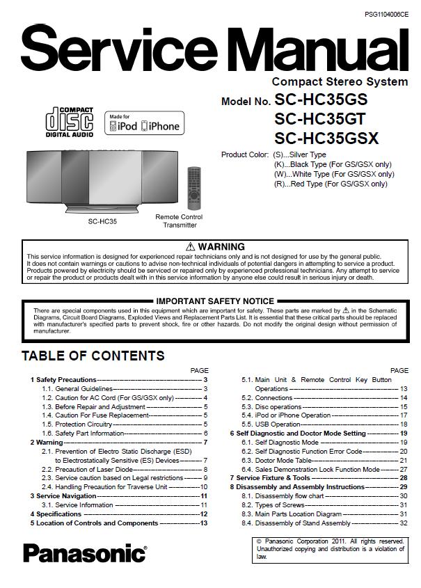 Panasonic SC-HC35 Service Manual