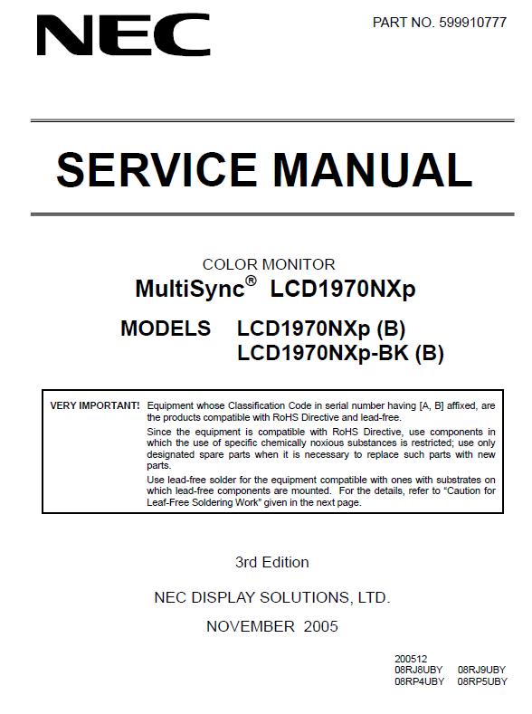 NEC MultiSync LCD1970NXp Service Manual