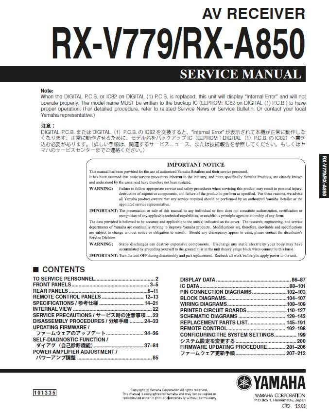 Yamaha RX-V779/RX-A850 Service Manual