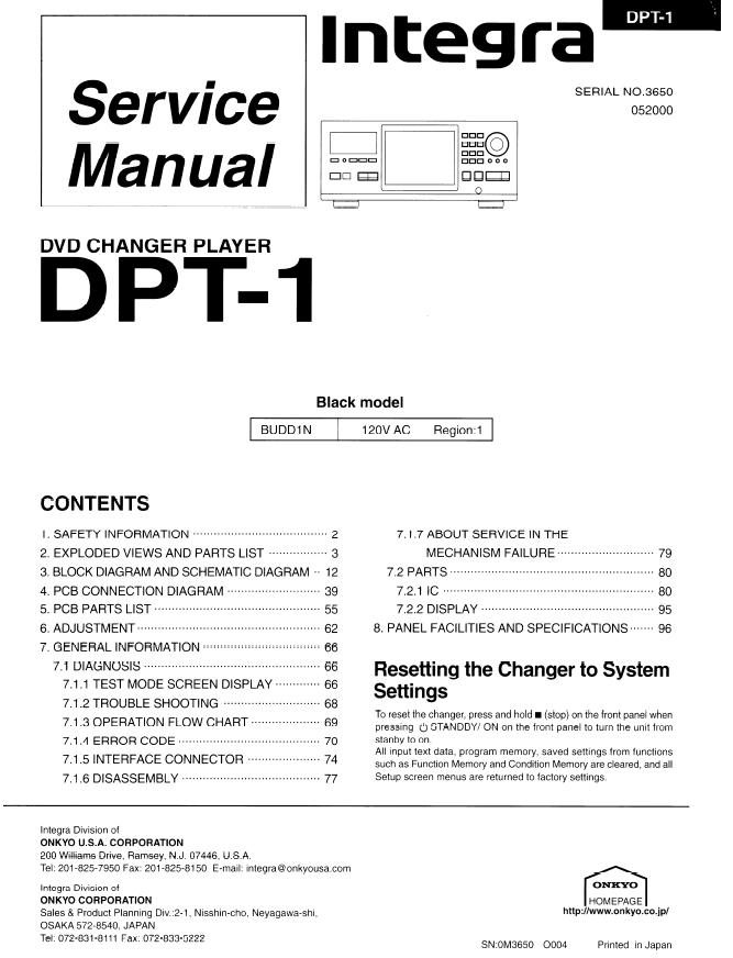 Integra DPT-1 Service Manual