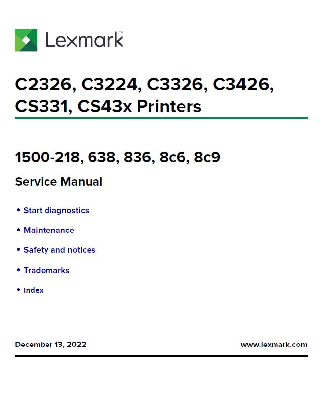 Lexmark C2326/C3224/C3326/C3426/CS331/CS43x Printers Service Manual