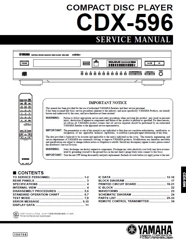 Yamaha CDX-596 Service Manual