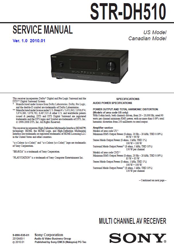 Sony STR-DH510 Service Manual