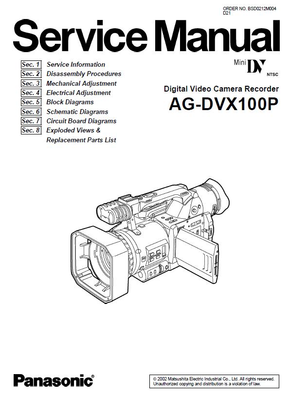 Panasonic AG-DVX100P Service Manual