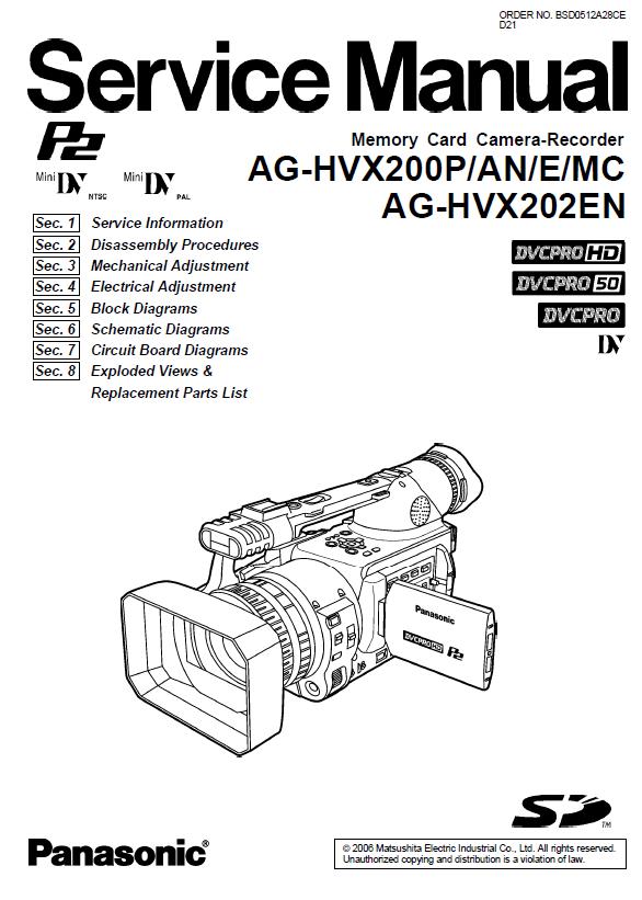 Panasonic AG-HVX200P/AN/E/MC / AG-HVX202EN Service Manual