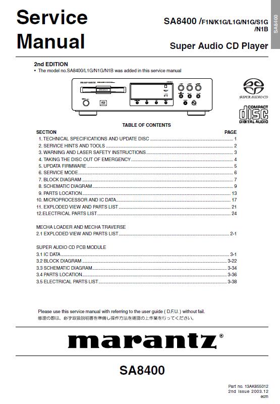 Marantz SA8400 Service Manual
