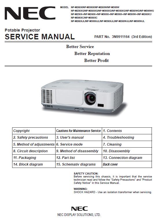 NEC NP-M230/NP-M260/NP-M300/NP-M350 Service Manual
