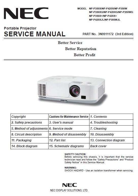 NEC NP-P350/NP-P420 Service Manual
