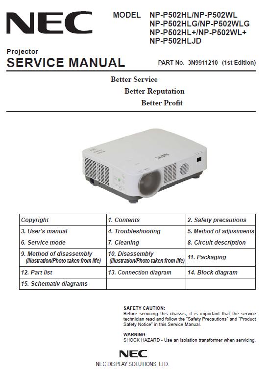 NEC NP-P502 Service Manual