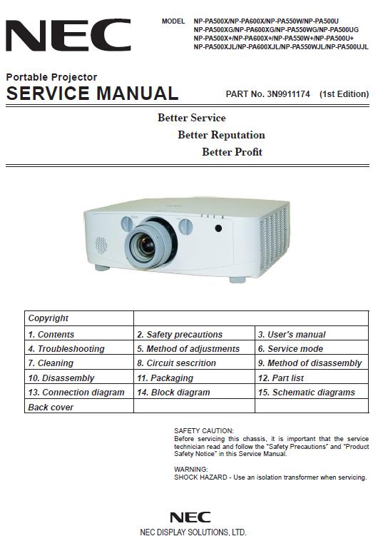 NEC NP-PA500/NP-PA550/NP-PA600 Service Manual