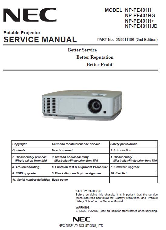 NEC NP-PE401H/NP-PE401HG/NP-PE401H+/NP-PE401HJD Service Manual