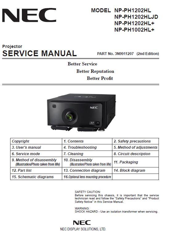 NEC NP-PH1002/NP-PH1202 Service Manual