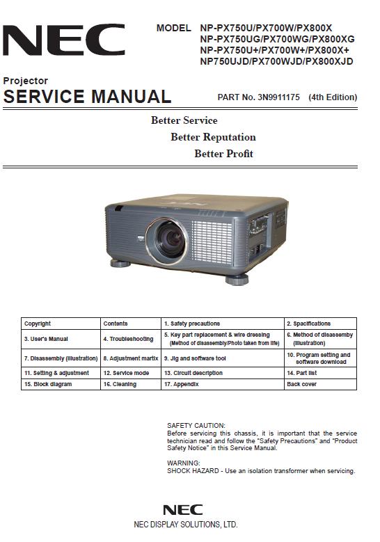 NEC NP-PX700/PX750/PX800 Service Manual