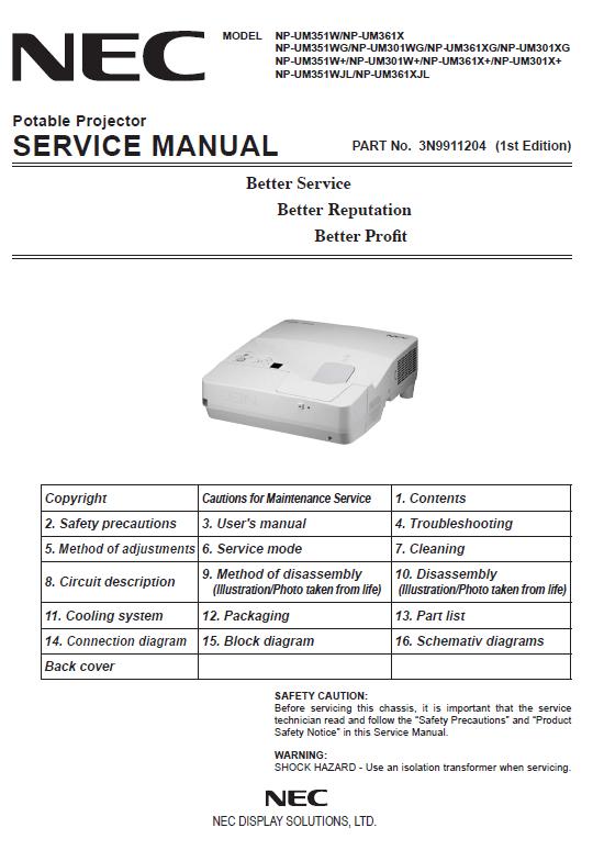 NEC NP-UM301/NP-UM351/NP-UM361 Service Manual