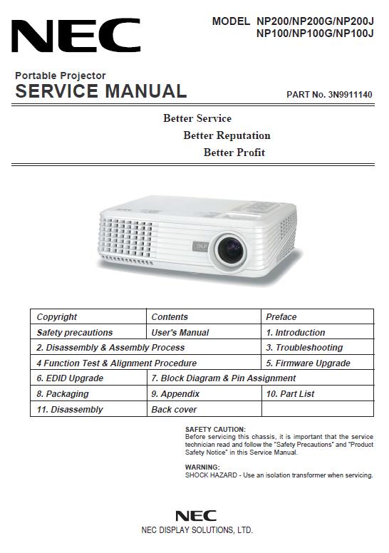 NEC NP100/NP200 Service Manual