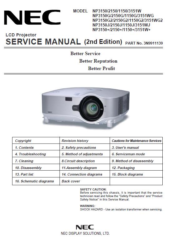NEC NP1150/NP2150/NP3150/NP3151 Service Manual