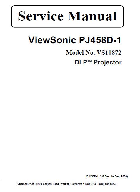 ViewSonic PJ458D-1 Service Manual