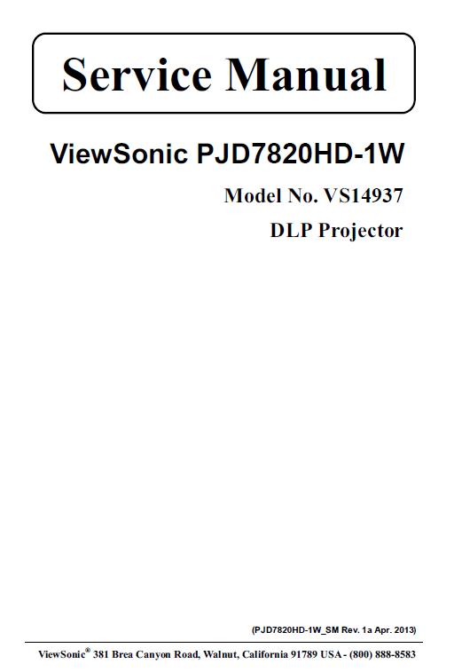 ViewSonic PJD7820HD-1W Service Manual